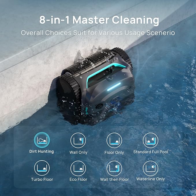 (2025 New) WYBOT C2 Vision Robotic Pool Vacuum with AI Camera, Ultra-Fine Filtration Pool Cleaners for Above&Inground Pools, Comprehensive 8 Mode, Wall Climbing, Smart Navigation, Gray