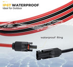 BougeRV 10 Feet 10AWG Solar Extension Cable with Solar Connector on Both End with Extra Pair of Connectors Solar Panel Adaptor Kit Tool (10FT Red + 10FT Black)