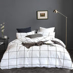 White Grid Comforter White Plaid Bedding Set Queen White Black Lines Printed Stripes Women Checkered Queen Comforters Bedding Set White Grid Comforter Set Queen