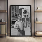 UXCBIA We Want Beer Protest, Black And White, Vintage Prohibition Art, Man Cave Poster Canvas Poster Bedroom Decor Sports Landscape Office Room Decor Gift Black Frame 12x18in(30x45cm)