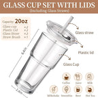 Iced Coffee Cups with Lids 2Pcs: Coffee Bar Accessories - Glass Tumbler with Straw and Lid 20oz - Vintage Glass Cups with Lids and Straws - Tumbler Leak Proof Aesthetic Drinkware for To Go Iced Coffee