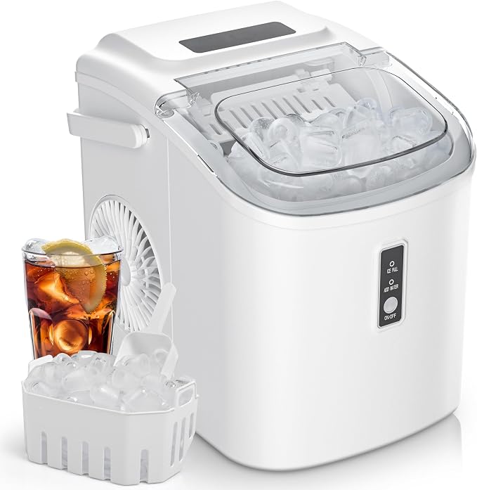 EUHOMY Countertop Ice Maker Machine with Handle, 26.5lbs Per Day, 9 Cubes in 6 Mins, Auto-Cleaning Portable Ice Maker with Basket and Scoop, for Home/Kitchen/Camping/RV (White)