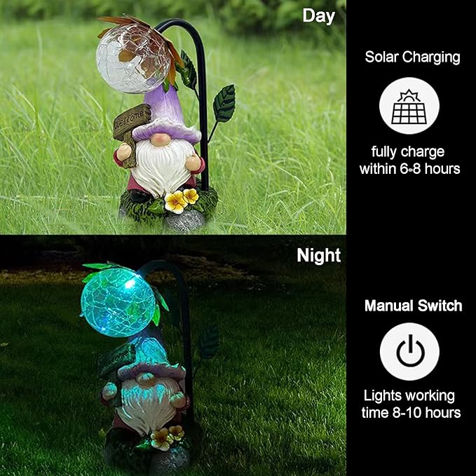 Garden Gnomes Outdoor Statue with Solar Lights Welcome Gnome Home Garden Decor Mom Gifts for Yard Patio Home Garden