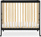 Delta Children Mia Portable Folding Mini Crib with 1.5-Inch Mattress - Greenguard Gold Certified, Ebony Black/Natural
