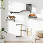 5 Pcs Wooden Indoor Cat Climber - Wall-Mounted Shelves, Perches, Scratching Board, Cat Ladder & Cat Tree - Grey