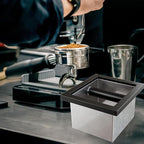 Bottomless Knock Box Espresso, Embedded Coffee Knock Box, Stainless Steel Countertop Espresso Grounds Container for Commercial Cafes Restaurants Home (5.44 x 5.91”)