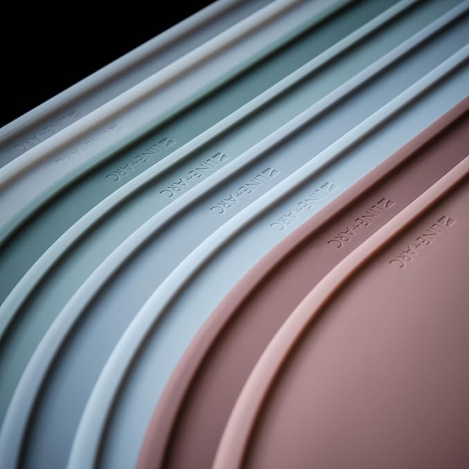 LINE+ARC Oval Silicone Degrē Placemats, Stonewash (20.5"x13", Set of 2) | Modern dining table mats with 3mm raised spill rim, waterproof, heat-safe, stain-resistant, non-slip design, blue