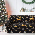 Mybedsoul Christmas Printed Black Sofa Cover Reindeer Printed Elastic Couch Cover Machine Washable Christmas Theme Red Sofa Slipcover for Living Room(3 Seater/Loveseat)
