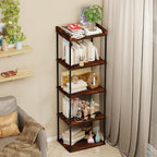 5-Tier Narrow Book Shelf, Tall Industrial Wood Bookcase, Vintage Storage Rack and Standing Bookshelves Display Rack for Home Office, Living Room, Bedroom, Kitchen, Rustic Brown