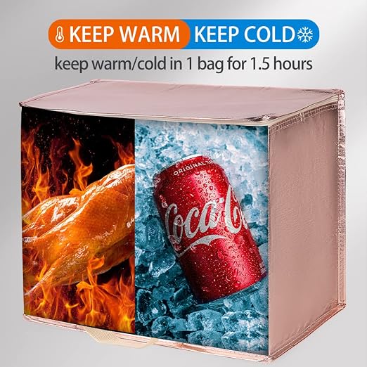 Bodaon 2-Pack Insulated Reusable Grocery Shopping Bag with Zippered Top, X-Large Frozen Foods Cold, Cooler Shopping Accessories, Insullated Bags, Insulated Food/Pizza Delivery Bag, Gold | Secure Zippered Top, Keep Frozen Foods Cold, Cooler Shopping Acc...