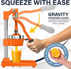 Eurolux Ultra-Premium Cast Iron Juicer | Extra-Large, Heavy Duty, Commercial Grade, Stainless Steel Manual Hand Press Citrus Squeezer For Fresh Orange Juice, Pomegranate, Lemon, and Much More (Orange)