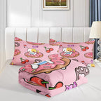 Kawaii Cat Comforter King Size,Doughnut Cherry Cat Comforter Set for Kids Teens Girls,3Pcs Bedding Set Printed Comforter with 2 Pillowcases,Soft and Lightweight(Pink，King Size)
