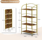 FRAPOW Folding Bookshelf No Assembly, 4 Tier Shelf Gold Collapsible Bookcase, Arched Metal Display Tall Book Shelf with Storage Shelves for Bedroom, Living Room, Home Office