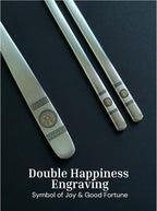ONGI Korean Spoon and Chopstick 1 Set – Premium 18/10 Stainless Steel – Double Happiness Design – Gift-Ready – Made in Korea – Dishwasher Safe (Hee Pattern Silver 1 Set)