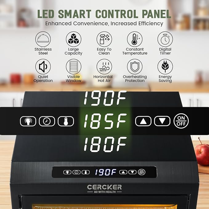 Food-Dehydrator Machine 7 Stainless Steel Trays, 6ft² Small Food Dryer, 190ºF,24H Fruits Dehydrator, 800W Meat Dryer for Jerky,Mushroom,Herbs,Veggies,Dog Treats