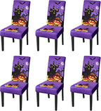 JQinHome Purple Halloween Chair Slipcover, Castle Chair Covers Set of 6, High Stretch Washable Chair Protector Cover for Dining Room, Kitchen,Home Party,Wedding Ceremony(Purple,6PC)
