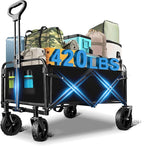 Wagons Carts Foldable, Collapsible Wagon with All-Terrain Wheels 420lbs Weight Capacity Heavy Duty Utility Wagon with Drink Holders for Beach, Garden, Camping, Shopping Groceries, Sports