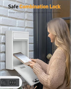Uniclife Wall Mount Mailbox for Outside, Large Locking Mailbox, White | Security Mail Box with Combination Lock, Safe Key Drop Box, Post Box, Steel Cash Drop Box for Home Office School
