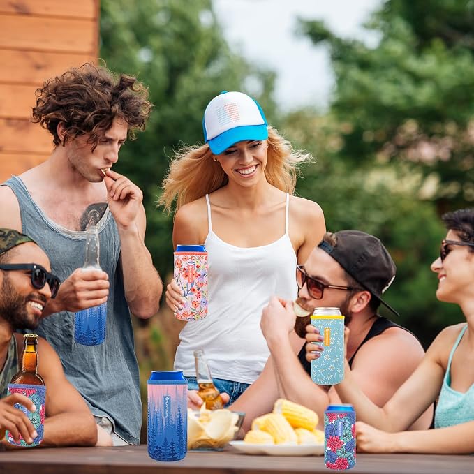 WKieason Neoprene Can Sleeves Insulators Beer Coozies 3 Size - 12OZ Standard Can Sleeve, 12OZ Slim Can Sleeve 16OZ Standard Can Sleeve, 12OZ Standard Beer Can Coolers Coolier Sleeves(Small Daisy Blue)