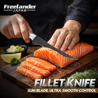 Freelander Damascus Fillet Knife with Wood Handle for Fish, Meat & Poultry | Razor Sharp 7" Filet Knife with Comfortable Grip, Mosaic Pin Design, Ideal for Skinning, Deboning & Slicing, Gifts for Men