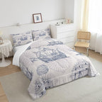 Nautical Comforter Set Sailboat Down Comforter Full,Blue White Vintage Style Quilted Duvet Set Luxury Anchor Crab Pattern Bedding Insert Set for Kids, Adult Teen Boys Girls Bedroom Ocean Beach Decor