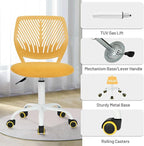 FurnitureR Kids Desk Chair, Small Adjustable Swivel Computer Task Chair with Plastic Backrest and Padded Seat Cushion, Fabric Armless Cute Rolling Child Office Chairs Study Chair, Yellow