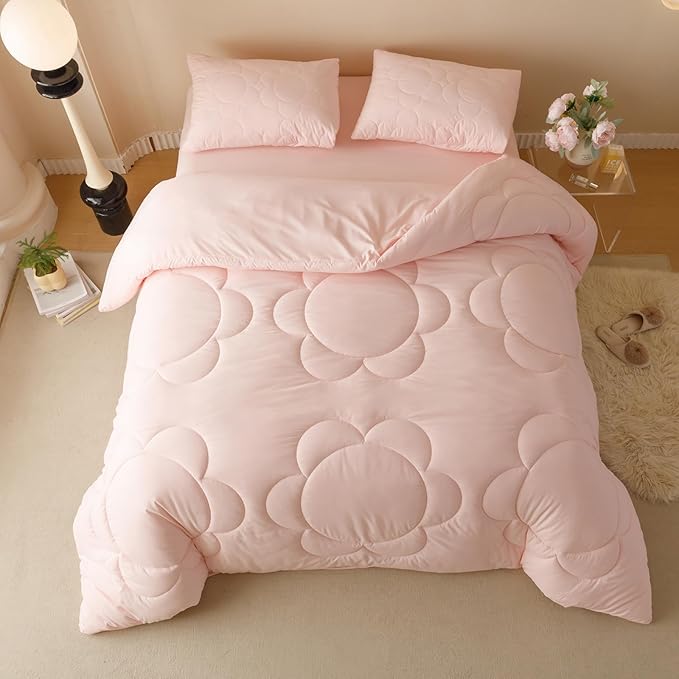 Pink Flower Comforter Twin Pink Sunflower Print Bed Twin Comforter Set 3 Pieces Dark Pink Floral Comforter Set for Boys Girls Teens Bedroom Decor All Season Hotel Quality Comforter Set