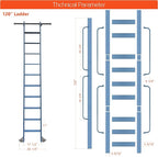 DIYHD 120" Rolling Library Ladder with Handrail, 4FT Sliding Rail, Blue | 10-Step lightweight ladder with space-saving upright storage, Telescopic top hooks, Locking bottom rollers, 300lbs capacity