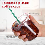 Baderke 25 Set Plastic Cups with Lids and Straws, Disposable Plastic Iced Coffee Cup for Cold Beverage Juice Smoothie Crystal for Coffee Shops Party Catering(Pink,12 oz)