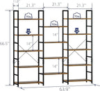 NUMENN Triple Wide 5 Tier Bookshelf, Rustic Industrial Style Bookcases with 14 Open Display Shelves, Modern Tall Bookcase Furniture for Bedroom, Living Room and Home Office, Vintage