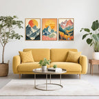 HPNIUB Mountains Forests Framed Canvas Wall Art Set, Abstract Woodland Painting, Boho Scenery Sun Wall Decor, Pretty Grassland River Artwork for Living Room, Bedroom, Dining Room, Office - 16"x24"x3