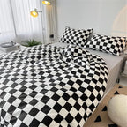 Wellboo Black White Plaid Comforter Sets Queen Women Men Black and White Checkerboard Grid Bedding Comforters Cotton Boys Girls Modern Black Checkered Geometric Quilts Luxury Abstract White Bedding
