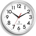 Atomic Wall Clock Analog 14 Inch Battery Operated Modern Decorative for Living Room Kitchen Office Bedroom Bathroom(Silver)
