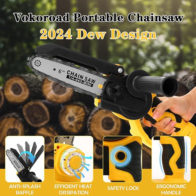 Mini Chainsaw for Dewalt 20V MAX Battery, Brushless 8 Inch & 6 Inch Handheld Pruning Chainsaws with Security Lock, Cordless Portable Chain saw for Tree Branches/Wood Cutting(Tool Only)