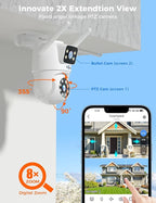 Hiseeu Wireless Security Camera Dual Lens 5G/2.4G WiFi PTZ Camera Outdoor,Power Cord,IP65 Waterproof Motion Tracking,Color Night Version, No-Monthly Fees Works with Wireless Camera System