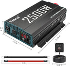 2500W Pure Sine Wave Inverter 12V DC to 110V AC Converter for Home, RV, Truck, Off-Grid Solar Power Inverter with Built-in 5V/2.1A USB, AC Hardwire Port, Remote Controller