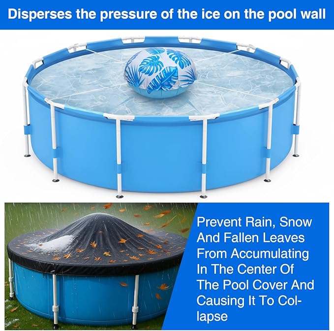 6pcs 4ft Pool Pillows for Above Ground Pools, Cover Balloon Winterizing Inflatable Air Pillow Float with Ropes PVC Ice Equalizer Closing Winter Swimming Ball Accessories