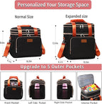GLENKEY Expandable Lunch Box Cooler Bag - Insulated Soft Lunch Bag for Men Women - Large Lunchbox for Adults Work Camping Outdoor Travel Black Brown 16L