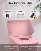 Uniclife Cash Box with Combination Lock, Wall Mounted Mailbox for Outside | Pink Code Lock Box, Metal Donation Box with Top Slot, Suggestion Box for Office and Business