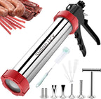 Premium 2.3LB Beef Jerky Gun Kits, Upgraded 316 Stainless Steel Jerky Maker, Sausage Stuffer, Jerky Cannon, Meat Gun, Beef Jerky Making Gun with 5 Nozzles, 1 Meat Pusher & 5 Cleaning Brushes