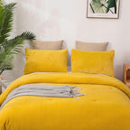 Wellboo Mustard Velvet Comforter Sets Queen Women Turmeric Yellow Fluffy Bedding Comforters Teen Girls Dark Yellow Plush Quilts Soft Warm Winter Flannel Blankets Solid Yellow Luxury Shaggy Crystal Bed