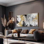 YJYart Abstract Wall Art Office Decor Gold Wall Decor for Living Room Black and White Artwork Line Art Frame Room Decor for Bedroom 24X48 Inch