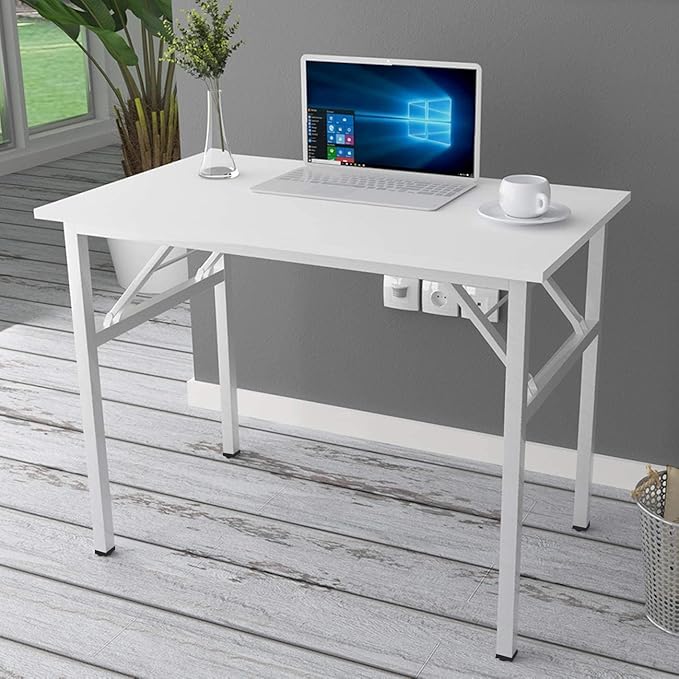 Computer Desk, 55 inche Modern Simple Style Folding Tables, Home Office Writing Desk, Space Saving Foldable Table, No Install Needed