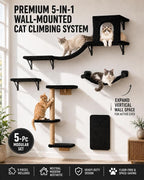 Wall Mounted Cat Furniture Combo of 5, 5 in 1 Cat Shelves with Hammock, Bridge, Climbing Tree, Scratcher & Perch – Indoor Wall Cat Playground for Large Cats, Holds Up to 30 lbs,