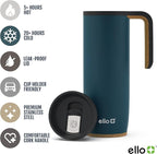 Ello Magnet 18oz Vacuum Insulated Stainless Steel Travel Mug with Side Handle and Leak-Proof Slider Lid and Built-in Coaster, Keeps Hot for 5 Hours, Perfect for Coffee or Tea, BPA-Free