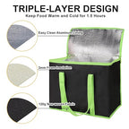 1-Pack Insulated Reusable Grocery Shopping Bag, X-Large, Black-Green | Insulated Food Delivery Bag, Commercial Catering Food Warmer, Tote Cooler Bag, Heavy Duty, Thermal/Frozen Food Storage Picnic