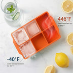 KitchFort® Large Silicone Ice Cube Tray (2-Pack), Easy Release 2" Big Ice Cubes - Cocktail, Whiskey Ice Cubes Mold - Ice Trays for Freezer with Lid - Stackable Silicone Ice Tray - Orange