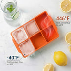 KitchFort® Large Silicone Ice Cube Tray (3-Pack), Easy Release 2" Big Ice Cubes - Cocktail, Whiskey Ice Cubes Mold - Ice Trays for Freezer with Lid - Stackable Silicone Ice Tray - Orange