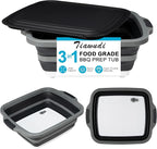 Tiawudi Large Collapsible BBQ Prep Tub with Lid(4.22 Gal/16L), Foldable Camping Sink with Colander, Cutting Board, Dish Basin for Kitchen, Bowl, Vegetable and Fruit, Storage Basket for Picnic