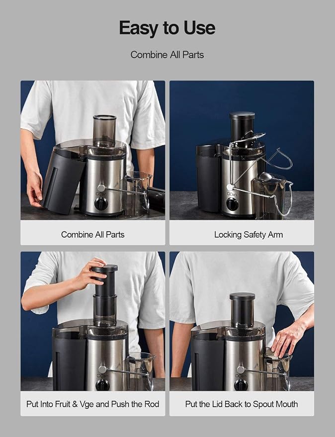 Qcen Juicer Machine, 500W Centrifugal Juicer Extractor with Wide Mouth 3” Feed Chute for Fruit Vegetable, Easy to Clean, Stainless Steel, BPA-free (Black) | For Fruits And Vegetables, Stainless Steel, BPA-Free Parts, Easy To Clean, Compact Countertop J...